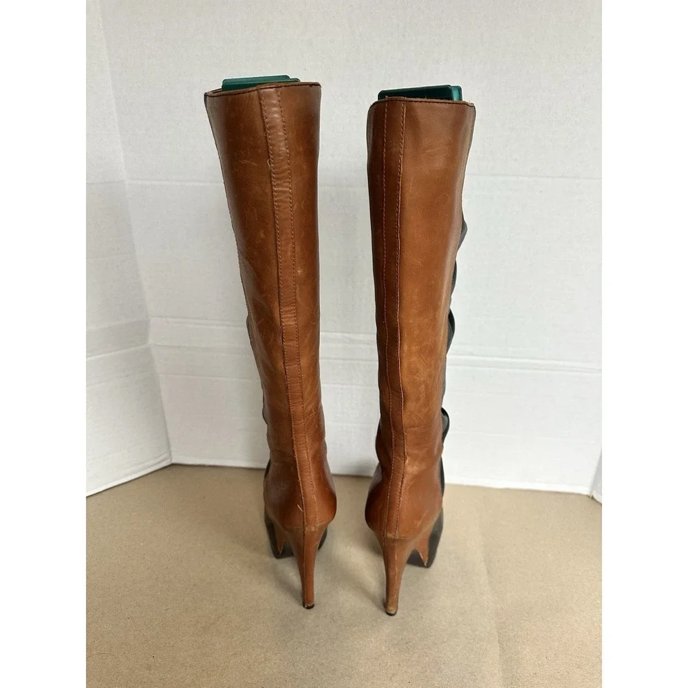VTG Donald Pliner Jayla Women's Leather Boots Black And Brown Knee High Heel 6.5 - Picture 5 of 8